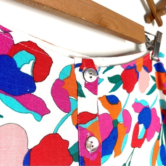 OLIVEACEOUS Linen Blend Floral Button Down Midi Skirt with Shell Buttons - Picture 5 of 12